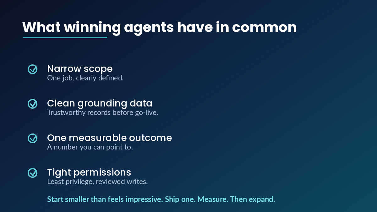 What winning Agentforce agents have in common: narrow scope, clean data, one measurable outcome, tight permissions